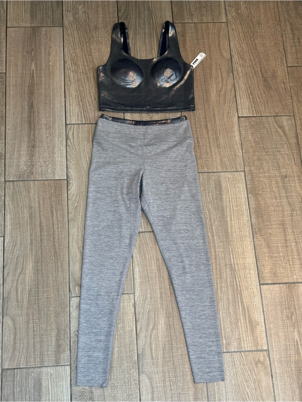 VS PINK Gray Women's Leggings and matching sports bra. Sold as a set.